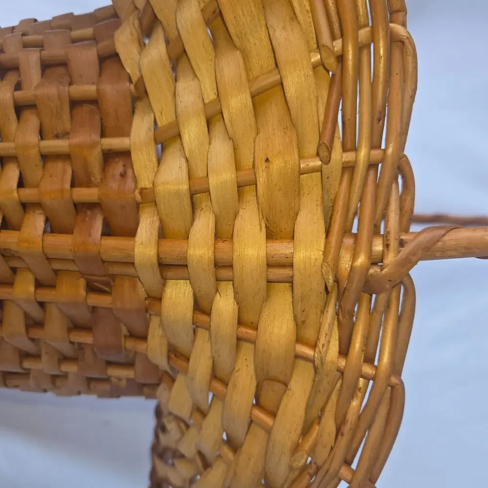 Vintage Rattan Wicker Floor Vase Basket Handles 24